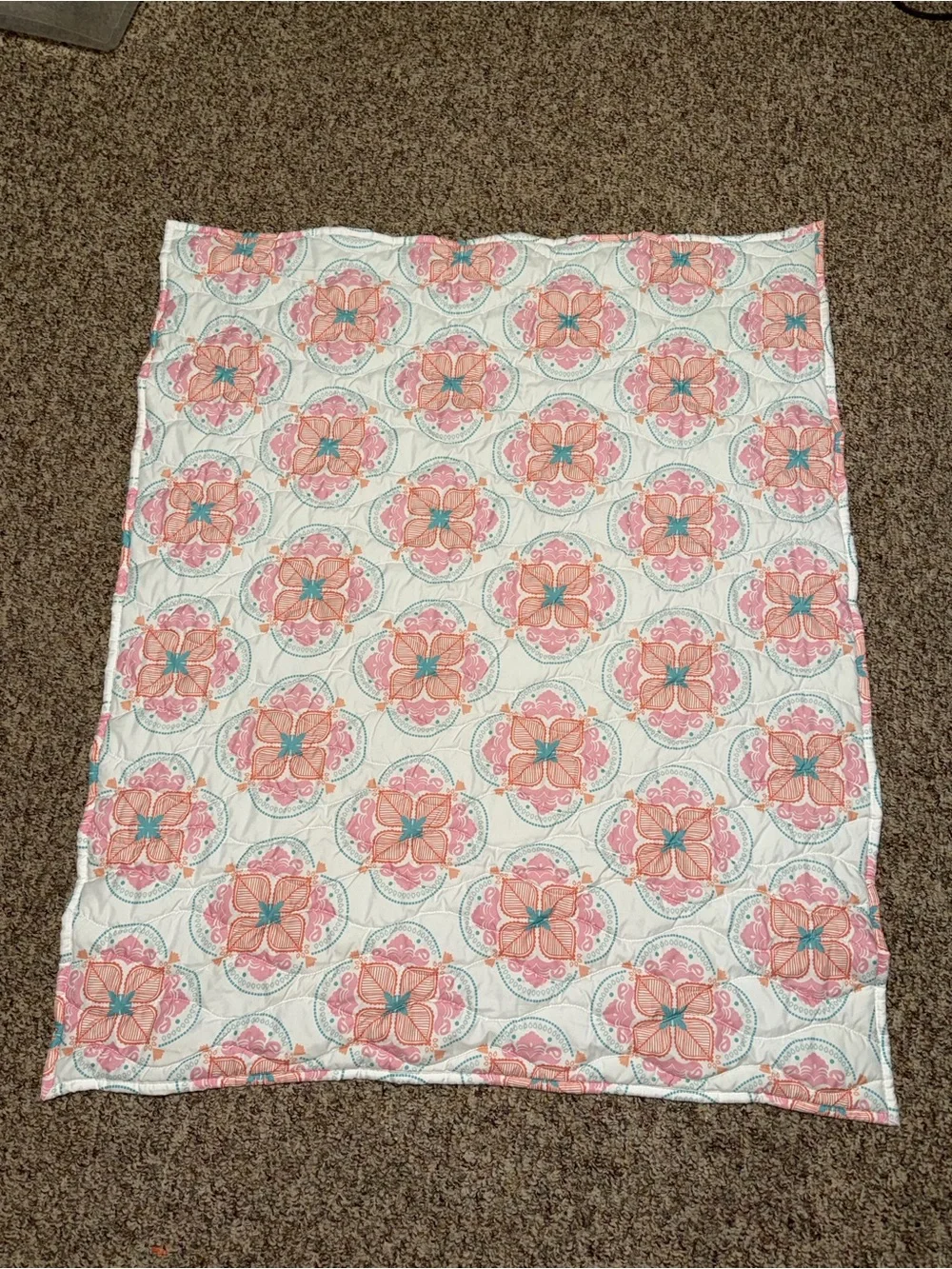 Girls toddler Floral Medallion Quilted Throw - Pink‎ & Teal baby blanket crib